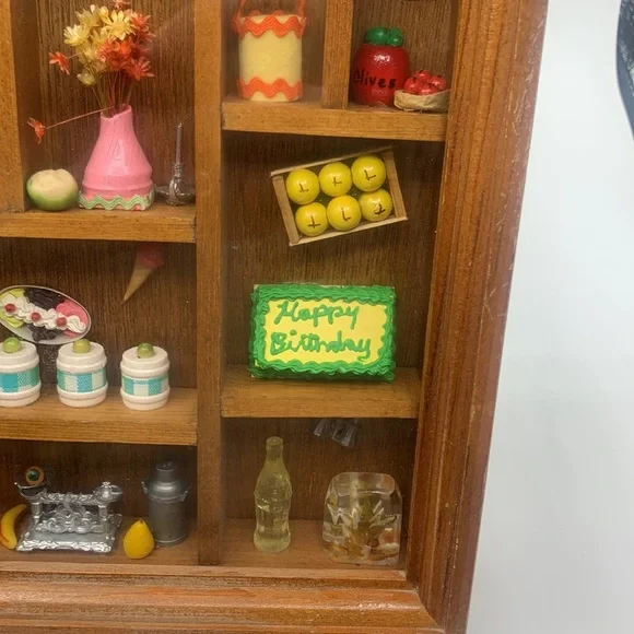 Vintage Happy Birthday Shadow Box Miniature Cake Ice Cream Canisters Fruit